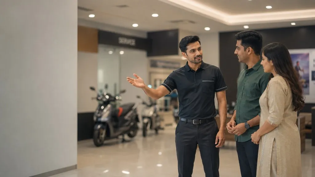 Neovi Motors staff guiding customers in the showroom